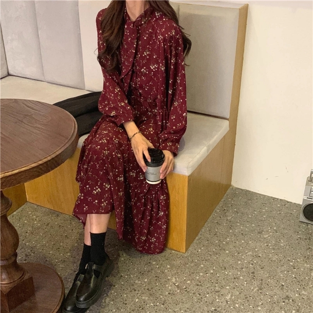 Vintage Style Long Sleeve Floral Print Autumn Dress - Picture 4 of 15